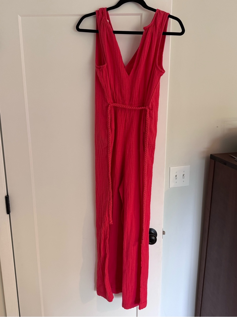 Universal Thread Hot Pink Sleeveless V-Neck Jumpsuit with Waist Tie